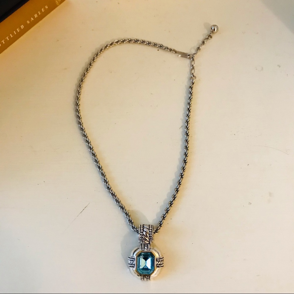 Asscher Shaped Crystal on Silver Rope Chain Necklace